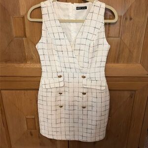 Tweed mini dress with gold buttons